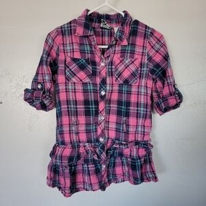 Pogo Club of NY Toddler Girl 3T Pink Plaid Quarter Sleeve Ruffle Hem Metallic